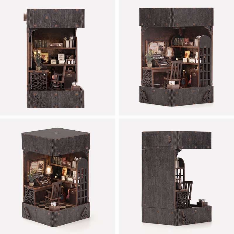 Wholesale book nook miniature book nook puzzle 3d wooden puzzle bookend diy book nook kit