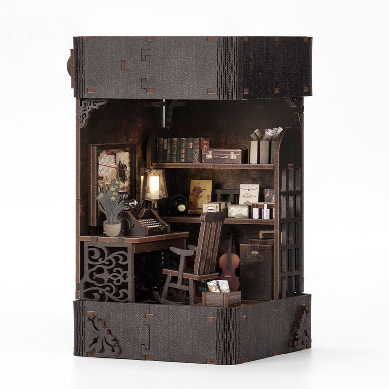 Wholesale book nook miniature book nook puzzle 3d wooden puzzle bookend diy book nook kit