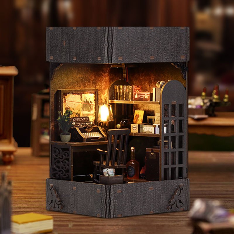 Wholesale book nook miniature book nook puzzle 3d wooden puzzle bookend diy book nook kit