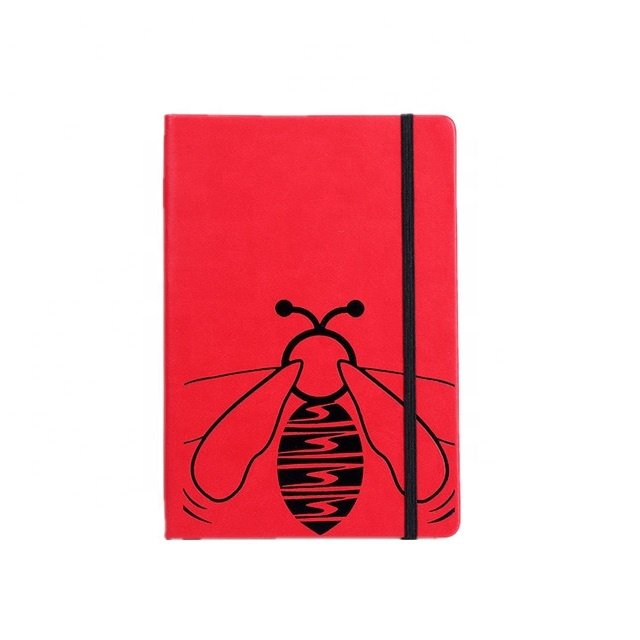Hardcover paper book personalized logo diary planner PU leather gold stamping bee notebook with elastic band
