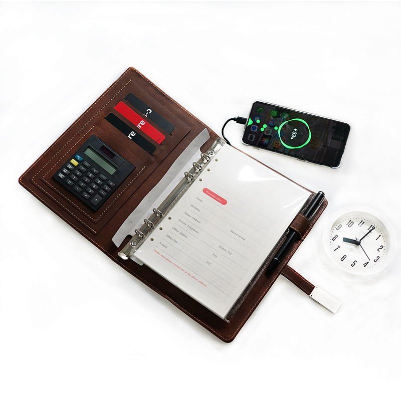 2025 Luxury Notebook Diary Powerbank Agenda Note Book A5 Calcupower Bank with USB Flash Power Bank Leather Promotion Spiral