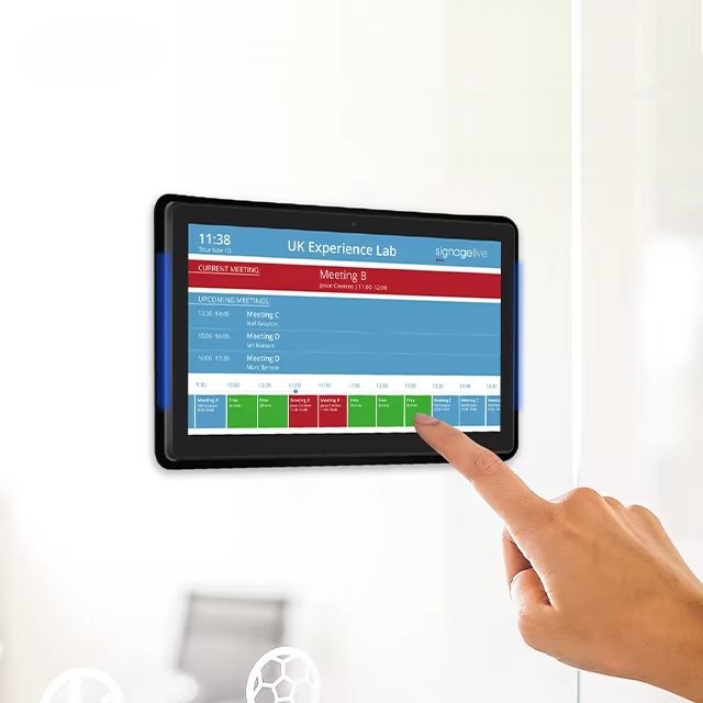 Wall mount 10.1 inch LCD touch screen colorful LED Light Bar Booking System RJ45 WIFI network android tab