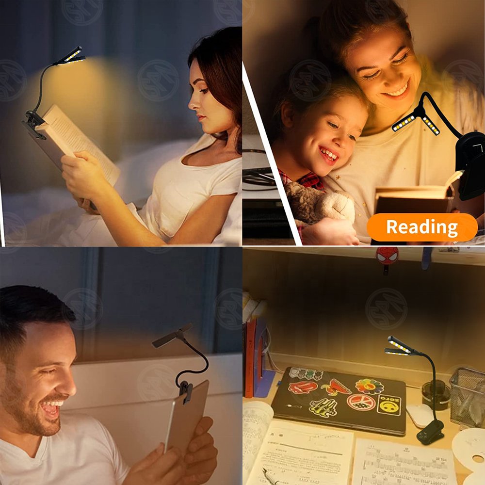 new design multi function bedroom USB rechargeable plastic flexible reading book clip LED light with adjustable brightness