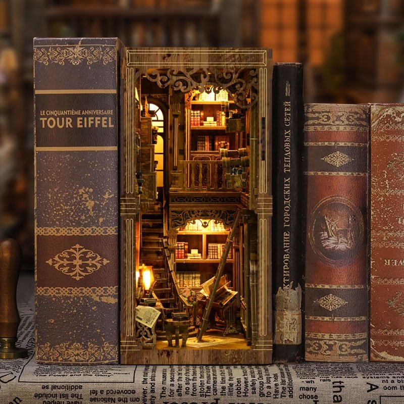 Wholesale Handmade assembly Library baby 3d wooden puzzles home decoration 3d wooden puzzle kit book nook