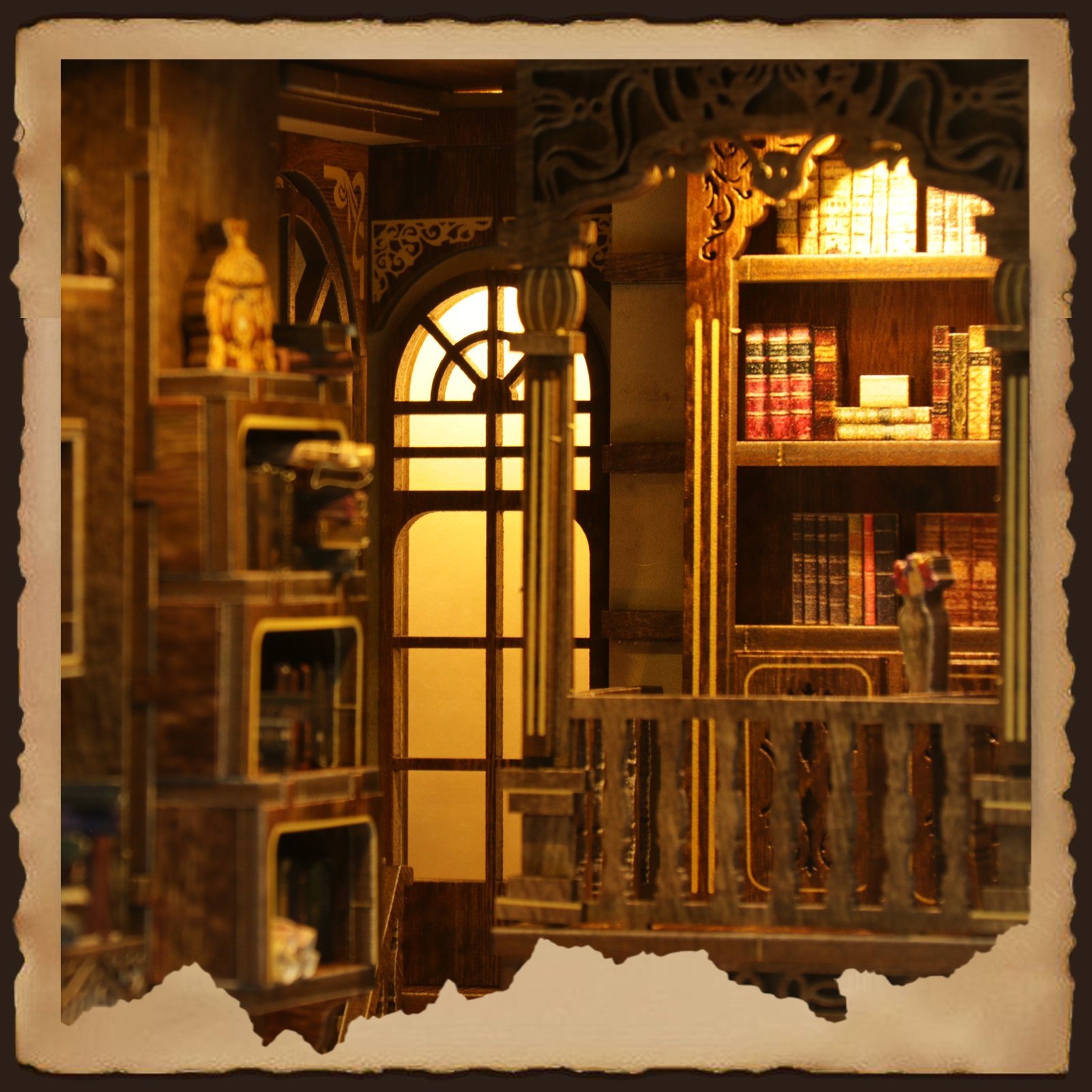 Wholesale Handmade assembly Library baby 3d wooden puzzles home decoration 3d wooden puzzle kit book nook