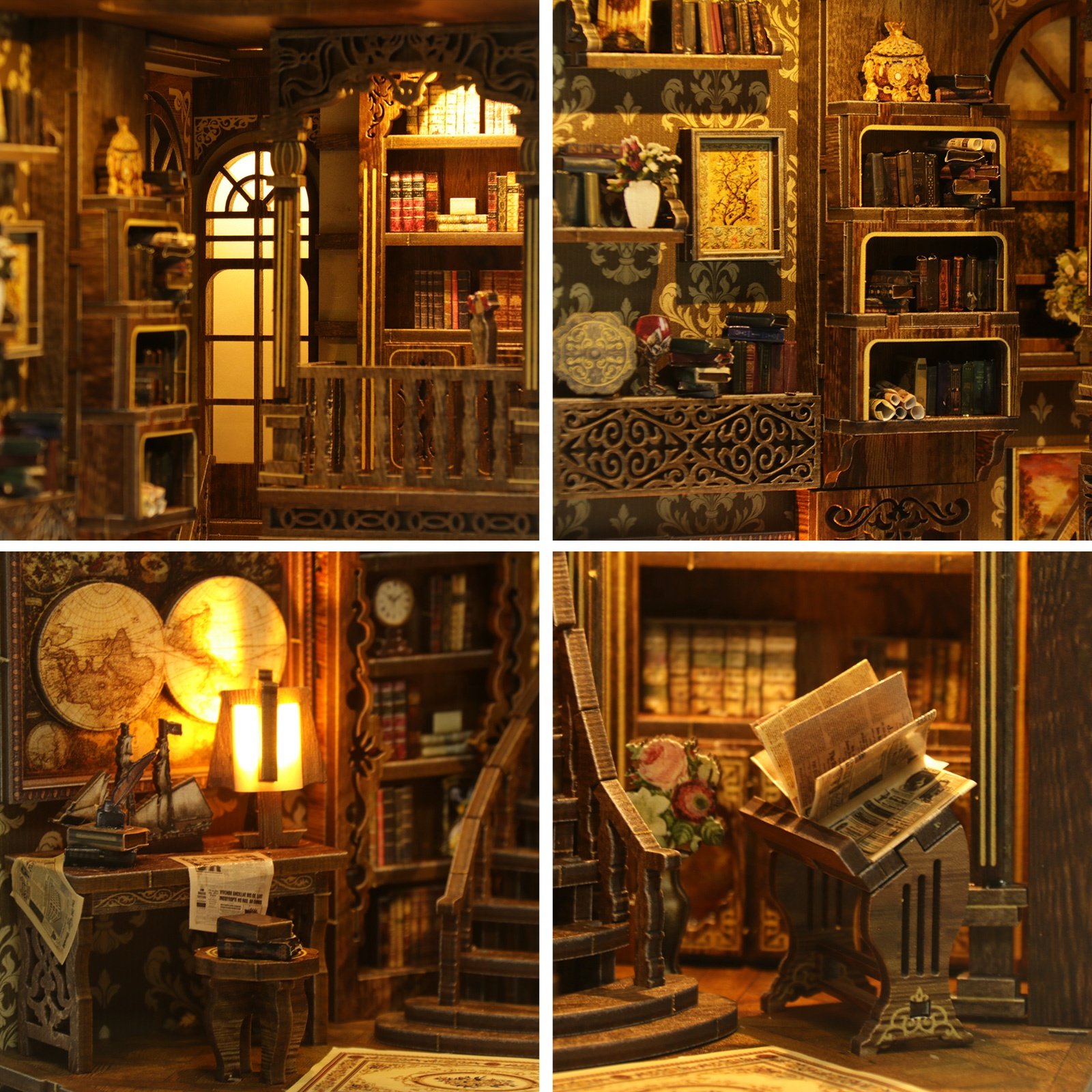 Wholesale Handmade assembly Library baby 3d wooden puzzles home decoration 3d wooden puzzle kit book nook