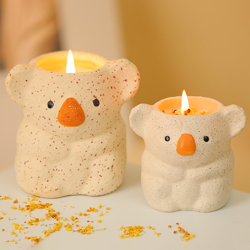 Creative Cute Koala Cement Scented Candle Jar Cup Soy Wax Aromatherapy Ceramic Jar Candle lasting creative fragrance ornaments
