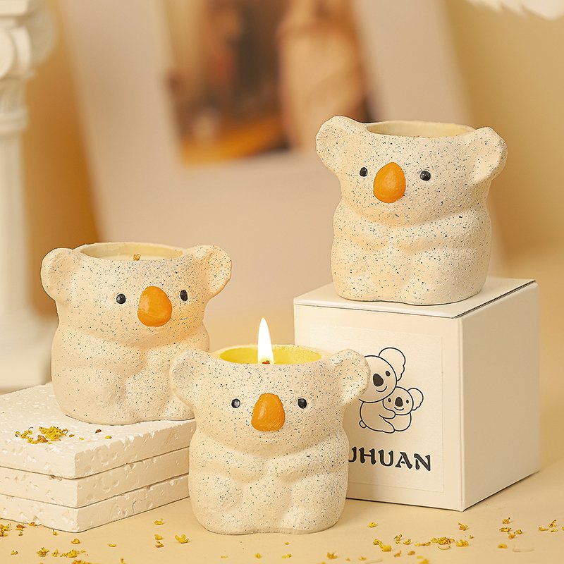 Creative Cute Koala Cement Scented Candle Jar Cup Soy Wax Aromatherapy Ceramic Jar Candle lasting creative fragrance ornaments