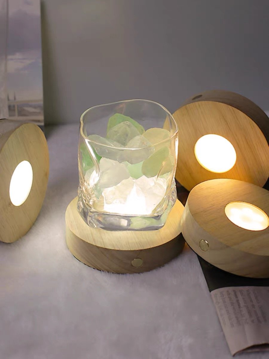 Wholesale Price USB Led Lamp Crystal Sphere Stand Light Wood Base