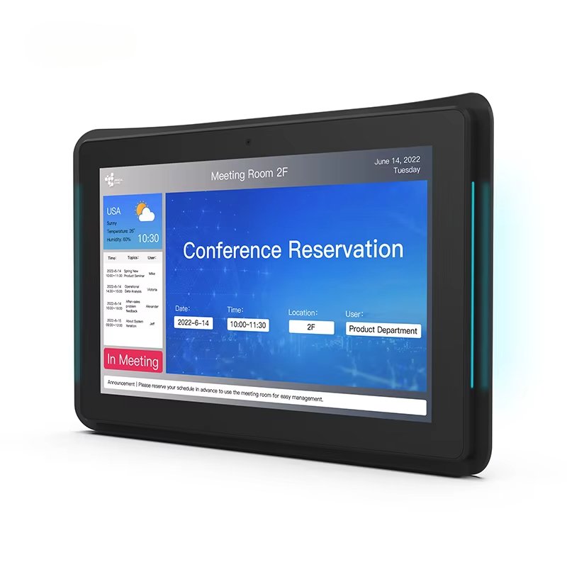 WA1012T Wall mount 10.1 inch LCD touch screen POE power LED Light Bar Booking System Meeting room android on tablets