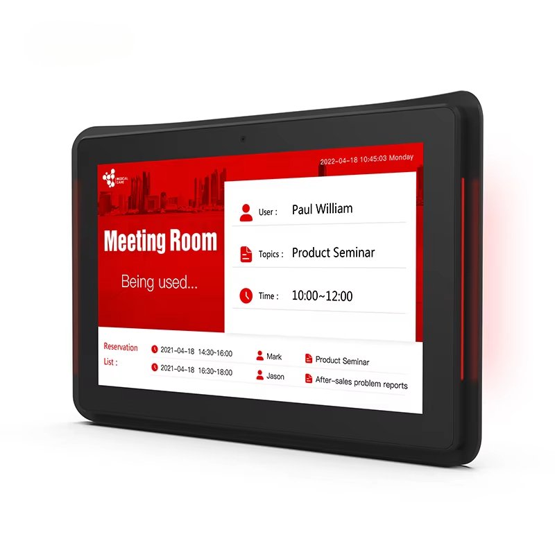 WA1012T Wall mount 10.1 inch LCD touch screen POE power LED Light Bar Booking System Meeting room android on tablets