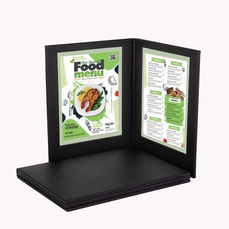 Customized 2 Panel 3 Light View Led Lighting PU Leather Menu Book