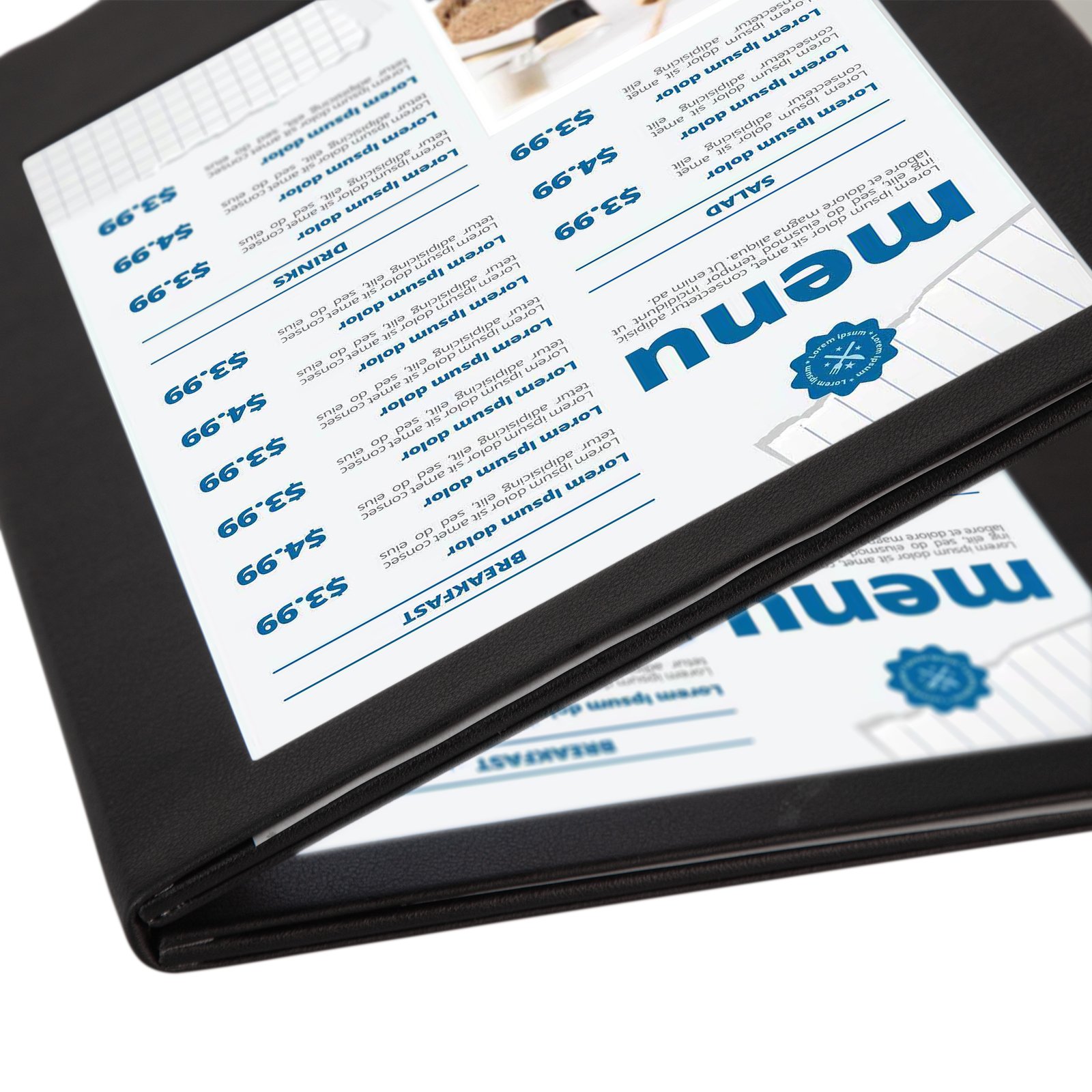 Customized 2 Panel 3 Light View Led Lighting PU Leather Menu Book