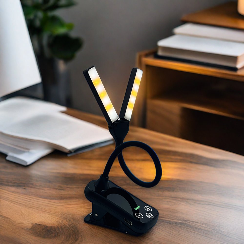 LOHAS Flexible Dual-Head LED Reading Light Clip On Book Lights USB Rechargeable Bed Read Light Book for Kids Students