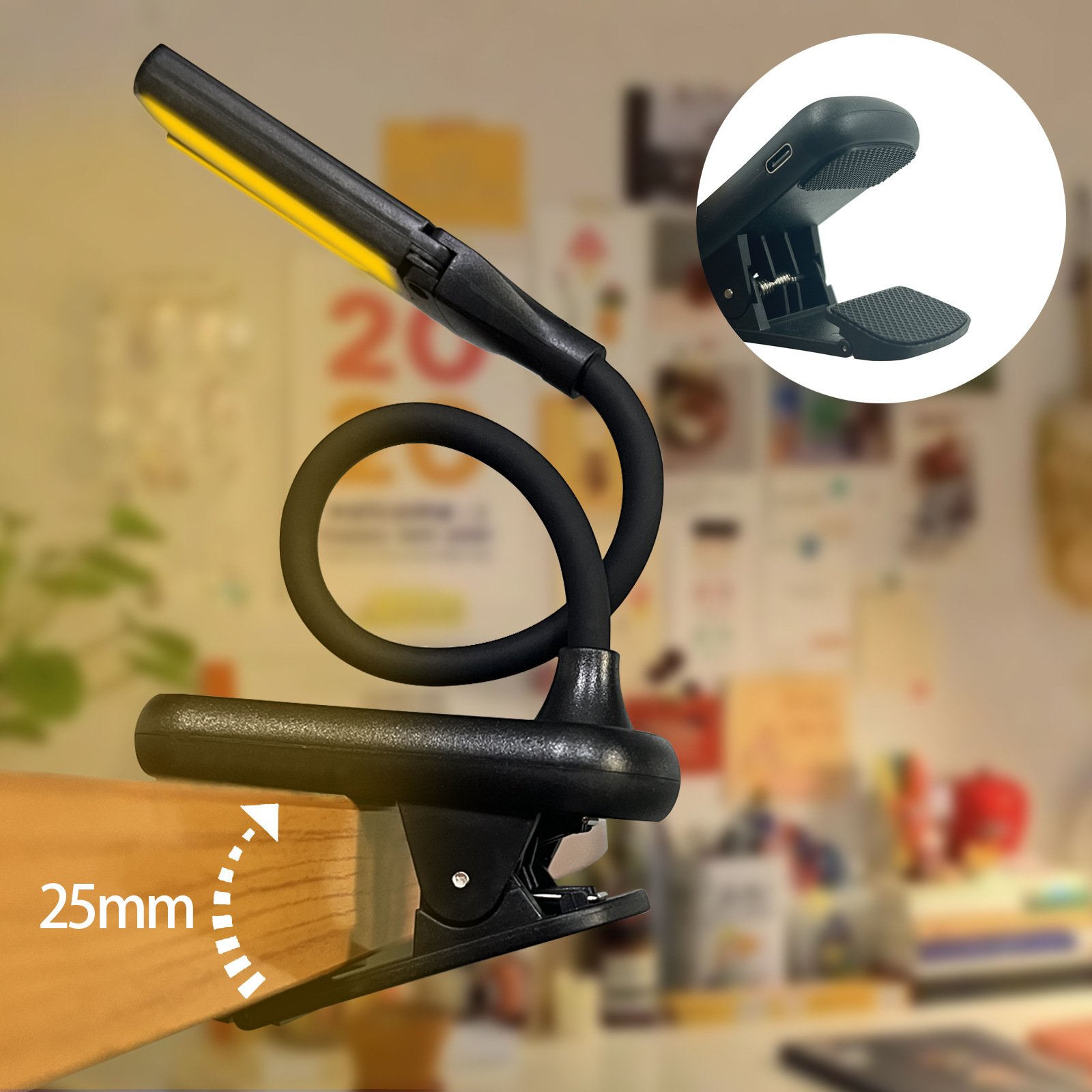 LOHAS Flexible Dual-Head LED Reading Light Clip On Book Lights USB Rechargeable Bed Read Light Book for Kids Students