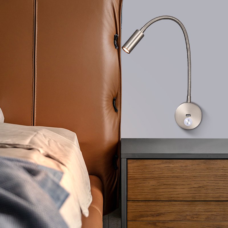 Flexible Gooseneck LED USB book Light for Reading Wall Mounted Bedside Lamp 3000K Hardwired With Touch Switch for Bedroom Hotel