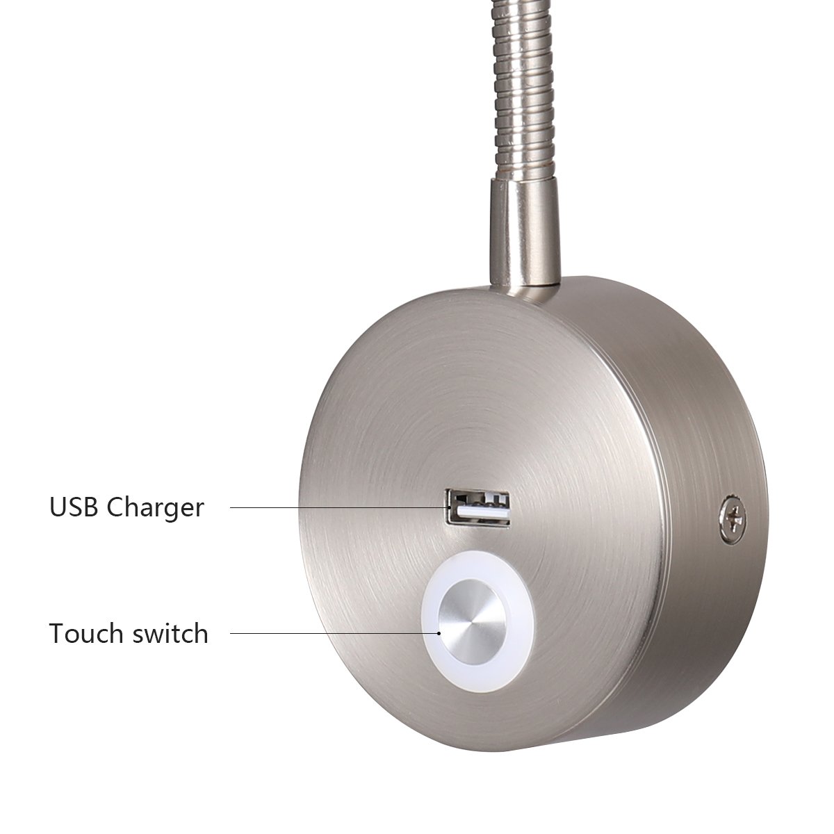 Flexible Gooseneck LED USB book Light for Reading Wall Mounted Bedside Lamp 3000K Hardwired With Touch Switch for Bedroom Hotel