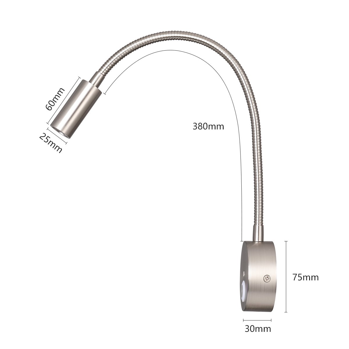 Flexible Gooseneck LED USB book Light for Reading Wall Mounted Bedside Lamp 3000K Hardwired With Touch Switch for Bedroom Hotel
