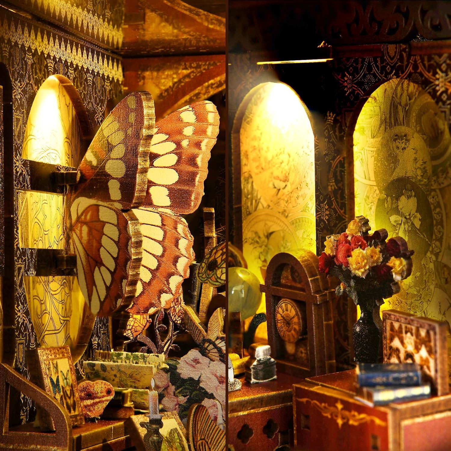 Aslowsnail Butterfly Collection Room Wooden 3D Book Nook Kit DIY Book Nook with LED Light