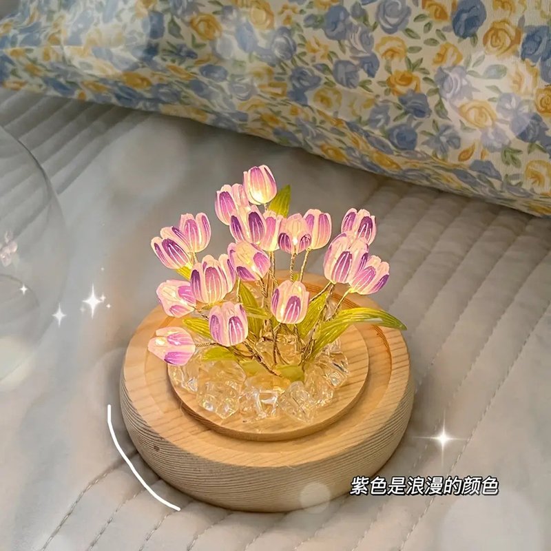 Newish Creative Tulip DIY Glass Cover Mini Hand Bag Wedding Valentine's Day Girls Gift Home Decorative Night Light