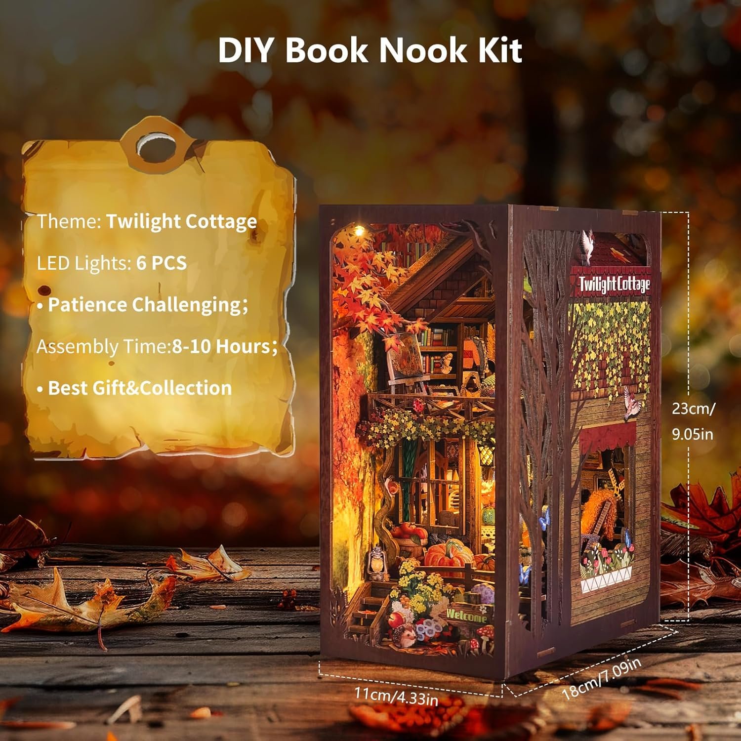 Newest Cozy Twilight Cottage 3D Book Nook Kit Puzzle DIY Book Nook with LED Light