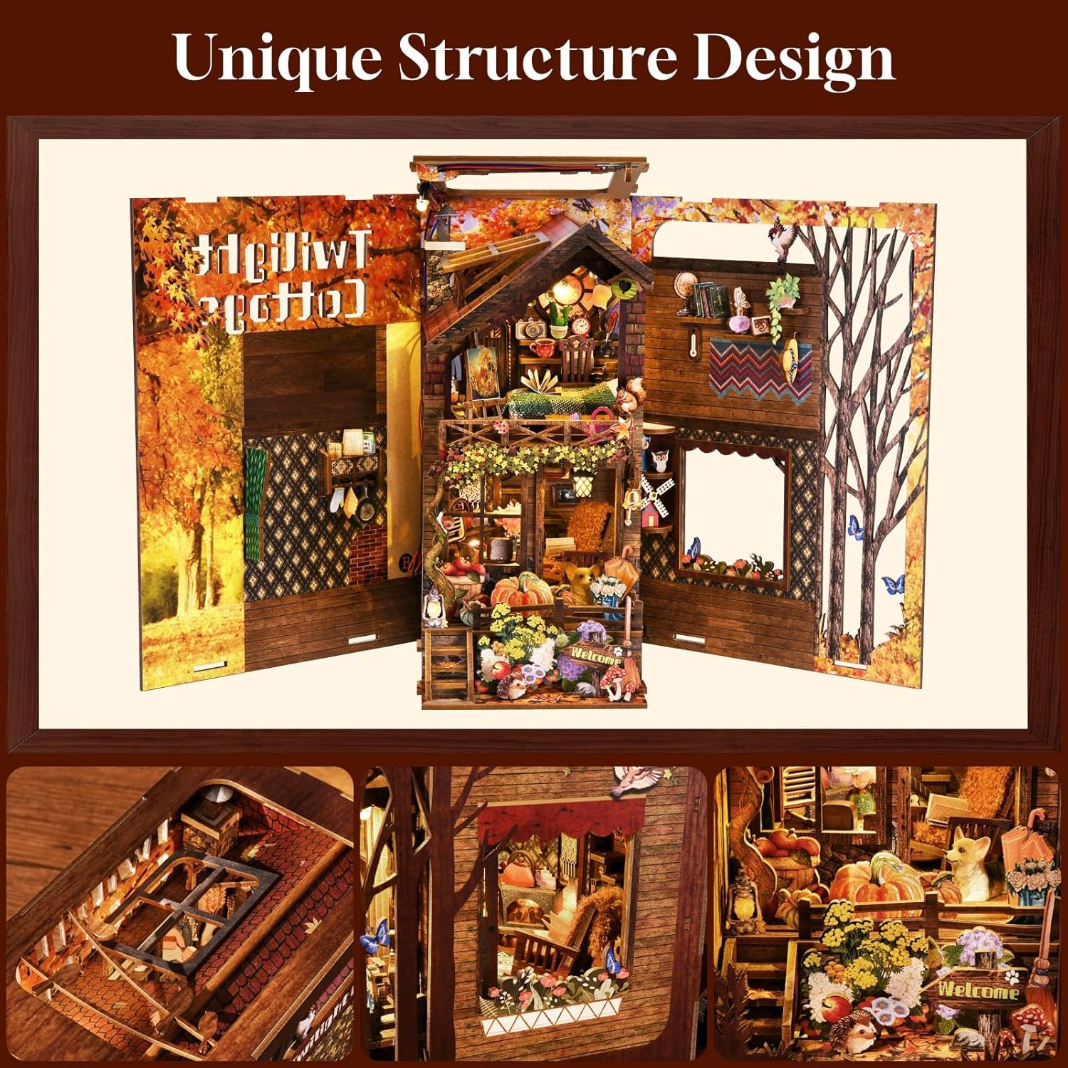 Newest Cozy Twilight Cottage 3D Book Nook Kit Puzzle DIY Book Nook with LED Light