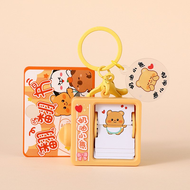 Cute Cartoon Cute Pet Flipping Book Animation Machine Car Keychain Creative Toy Student School Bag Hanger