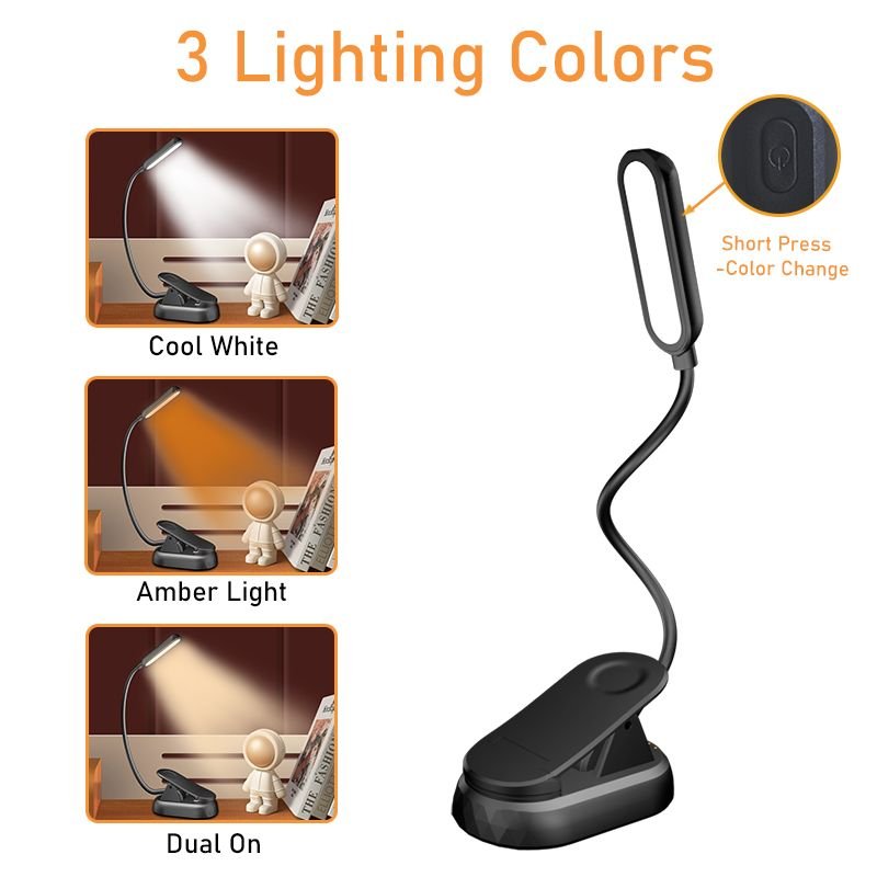 Light Weight High Quality Eye Care Creative Foldable Clip on Book Light With Usb Rechargeable Block Blue