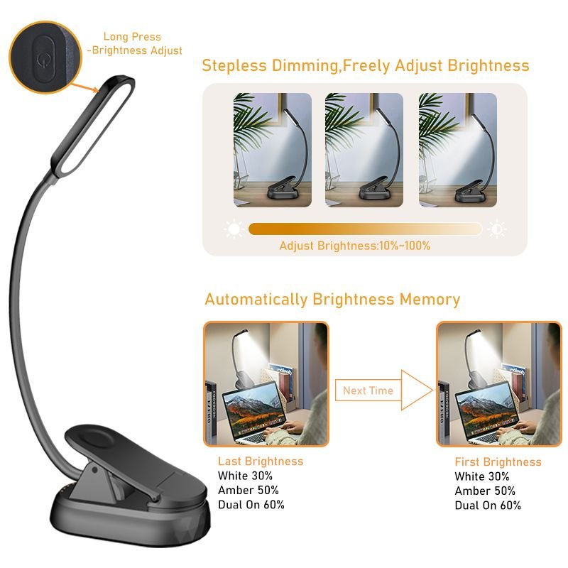 Light Weight High Quality Eye Care Creative Foldable Clip on Book Light With Usb Rechargeable Block Blue