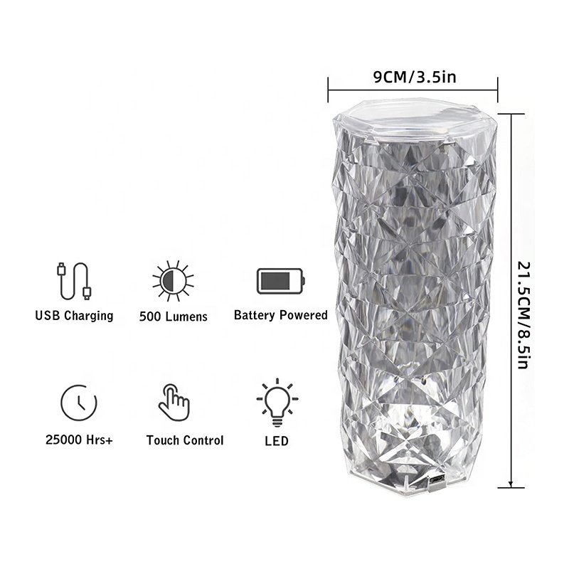 Hot Home Decor Rechargeable Rose Crystal Desk Lamp Night Light Bedroom Bedside Touch Crystal LED Acrylic Transparent Modern 75