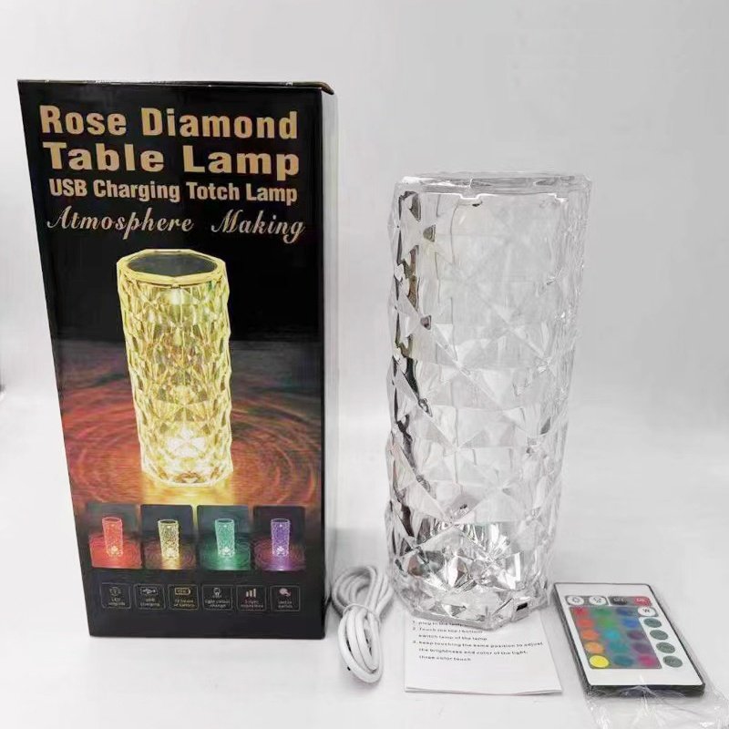 Hot Home Decor Rechargeable Rose Crystal Desk Lamp Night Light Bedroom Bedside Touch Crystal LED Acrylic Transparent Modern 75
