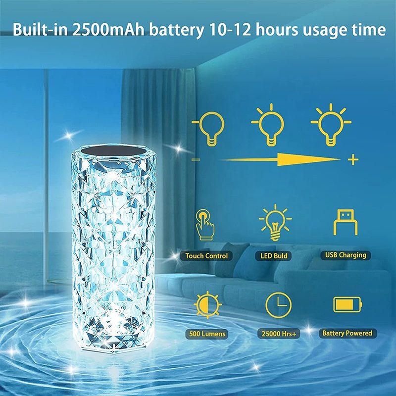 Hot Home Decor Rechargeable Rose Crystal Desk Lamp Night Light Bedroom Bedside Touch Crystal LED Acrylic Transparent Modern 75