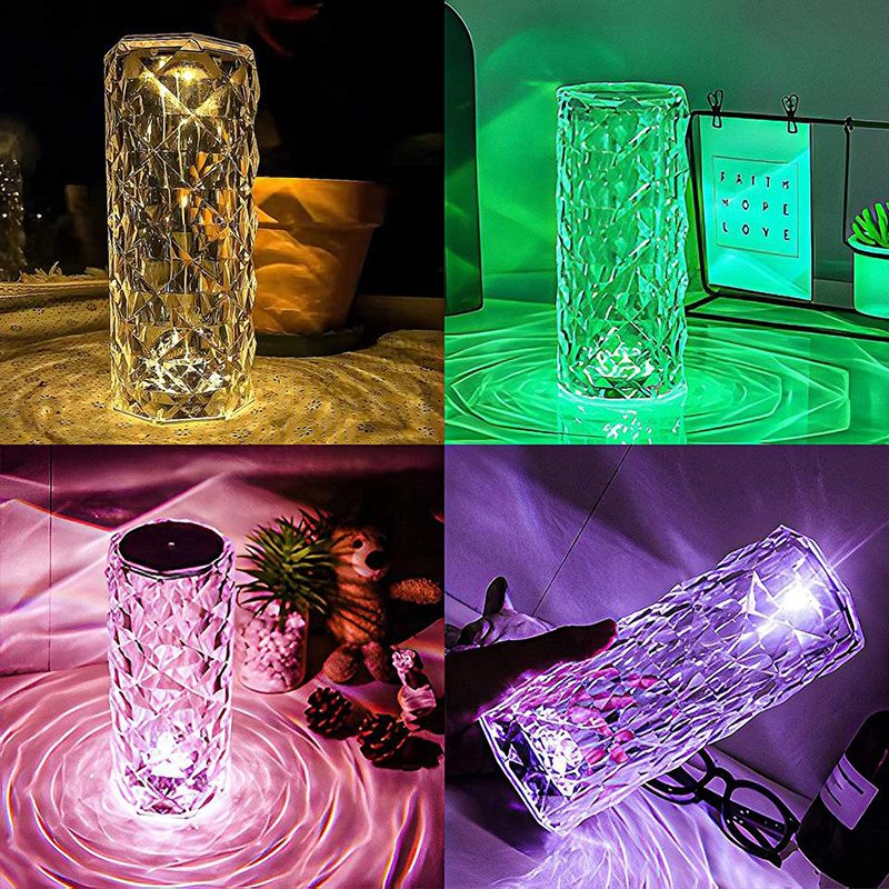 Hot Home Decor Rechargeable Rose Crystal Desk Lamp Night Light Bedroom Bedside Touch Crystal LED Acrylic Transparent Modern 75