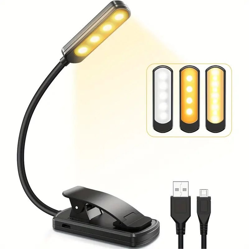custom led usb rechargeable reading light, battery powered eye care clip-on book lights for bedroom