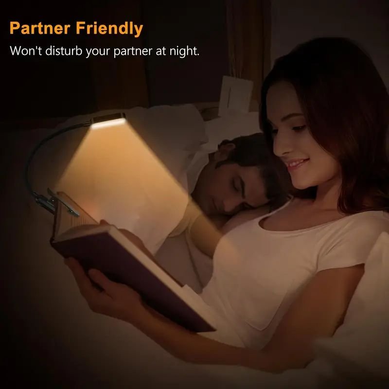 custom led usb rechargeable reading light, battery powered eye care clip-on book lights for bedroom