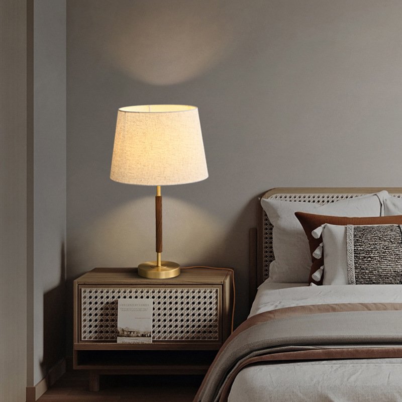 Nordic bedroom office read desk lamp hotel night light style superior quality fabric lampshade Wooden lamp body LED Table lamp