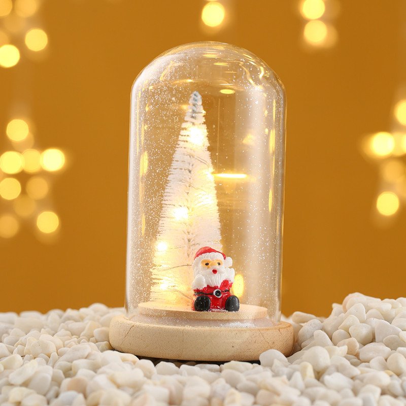 Mini Christmas Tree Led Night Light Christmas Desktop Decoration Tree Glass Cover Table Lamp Ornament