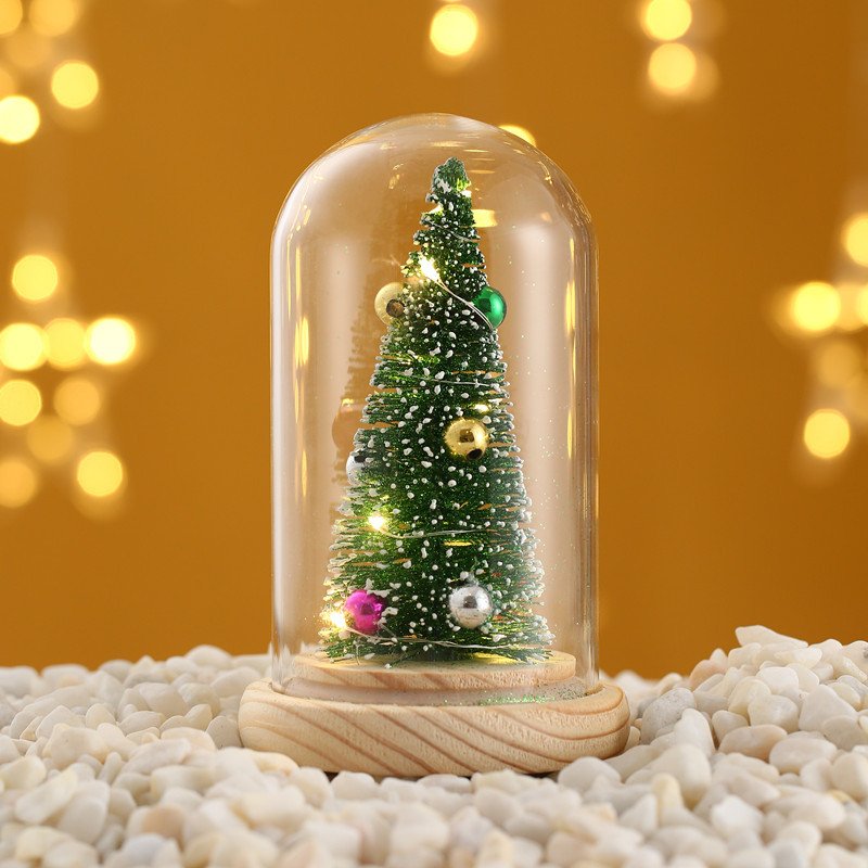 Mini Christmas Tree Led Night Light Christmas Desktop Decoration Tree Glass Cover Table Lamp Ornament