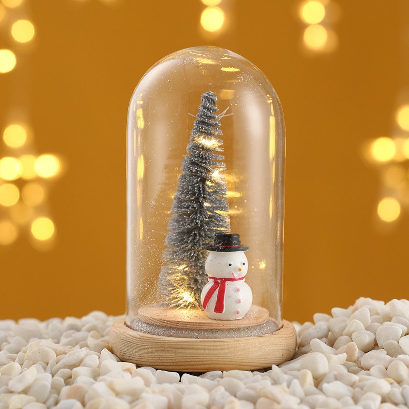 Mini Christmas Tree Led Night Light Christmas Desktop Decoration Tree Glass Cover Table Lamp Ornament