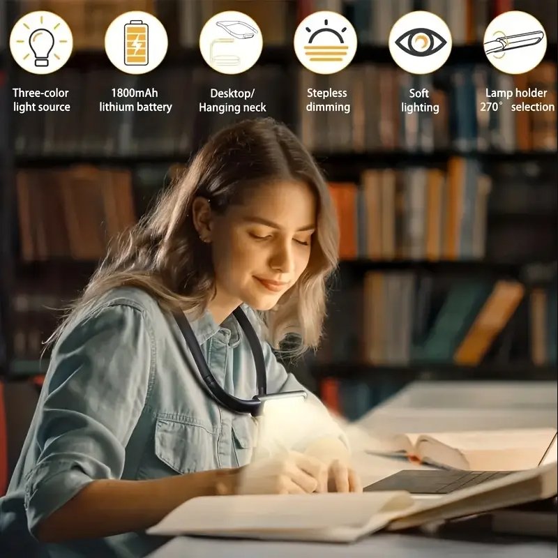 2024 Hot Selling Lightweight Neck Lamp With Flashlight Function Flexible Neck Light book lights for reading at night