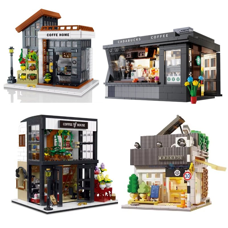 2024 Mork 10211 Book Library City Street View MOC Building Blocks Cada C66007 Coffee Construction Bricks Sets With Light