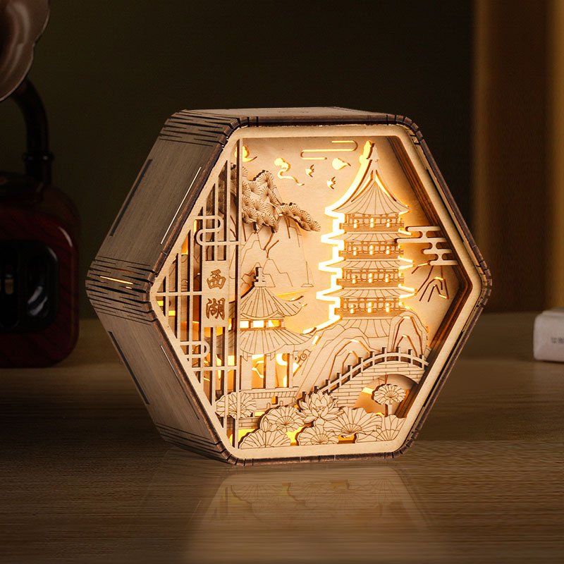 3d acrylic lamp creative led book night light wooden 5v usb laser cut wooden carved night light