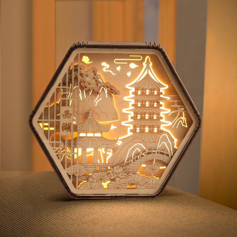 3d acrylic lamp creative led book night light wooden 5v usb laser cut wooden carved night light