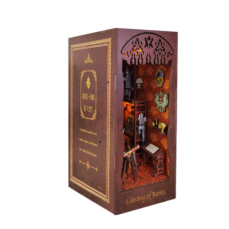 New Style Beautiful Book End Home Art Decorations Handcraft Three-dimensional Carved Wooden Academy Of Magic Puzzle With Lights