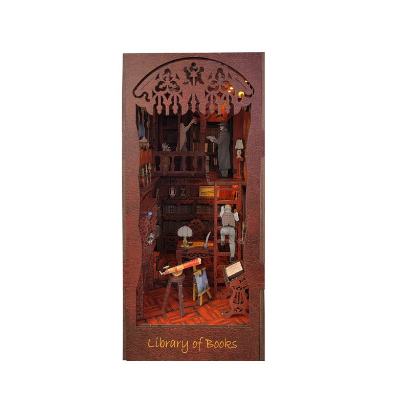 New Style Beautiful Book End Home Art Decorations Handcraft Three-dimensional Carved Wooden Academy Of Magic Puzzle With Lights