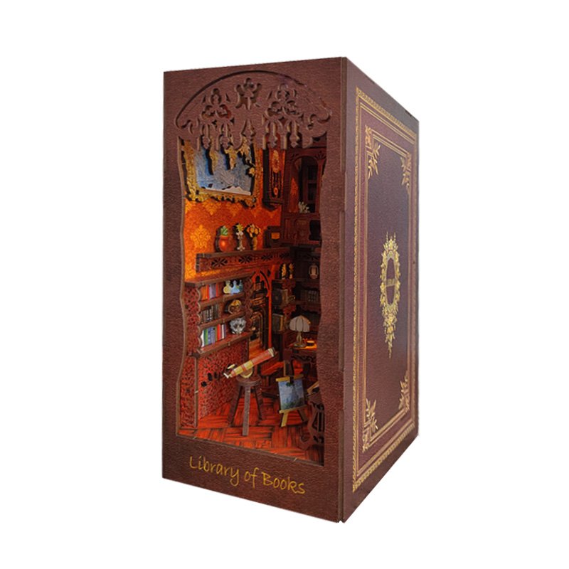 New Style Beautiful Book End Home Art Decorations Handcraft Three-dimensional Carved Wooden Academy Of Magic Puzzle With Lights