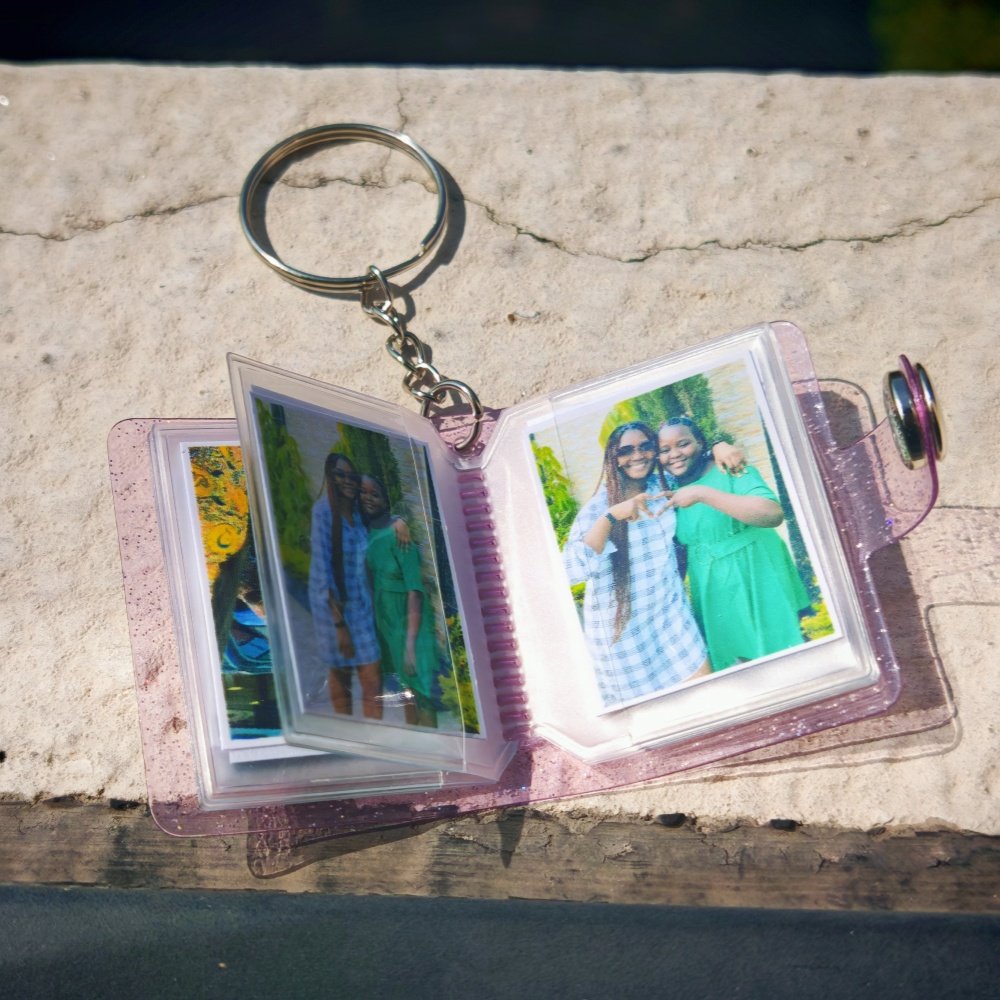 Qiuhan Glitter Purple Customized Photo 1-inch Mini Photo Album Keychain Pocket Insert Style Photo Book Family Anniversary Gift