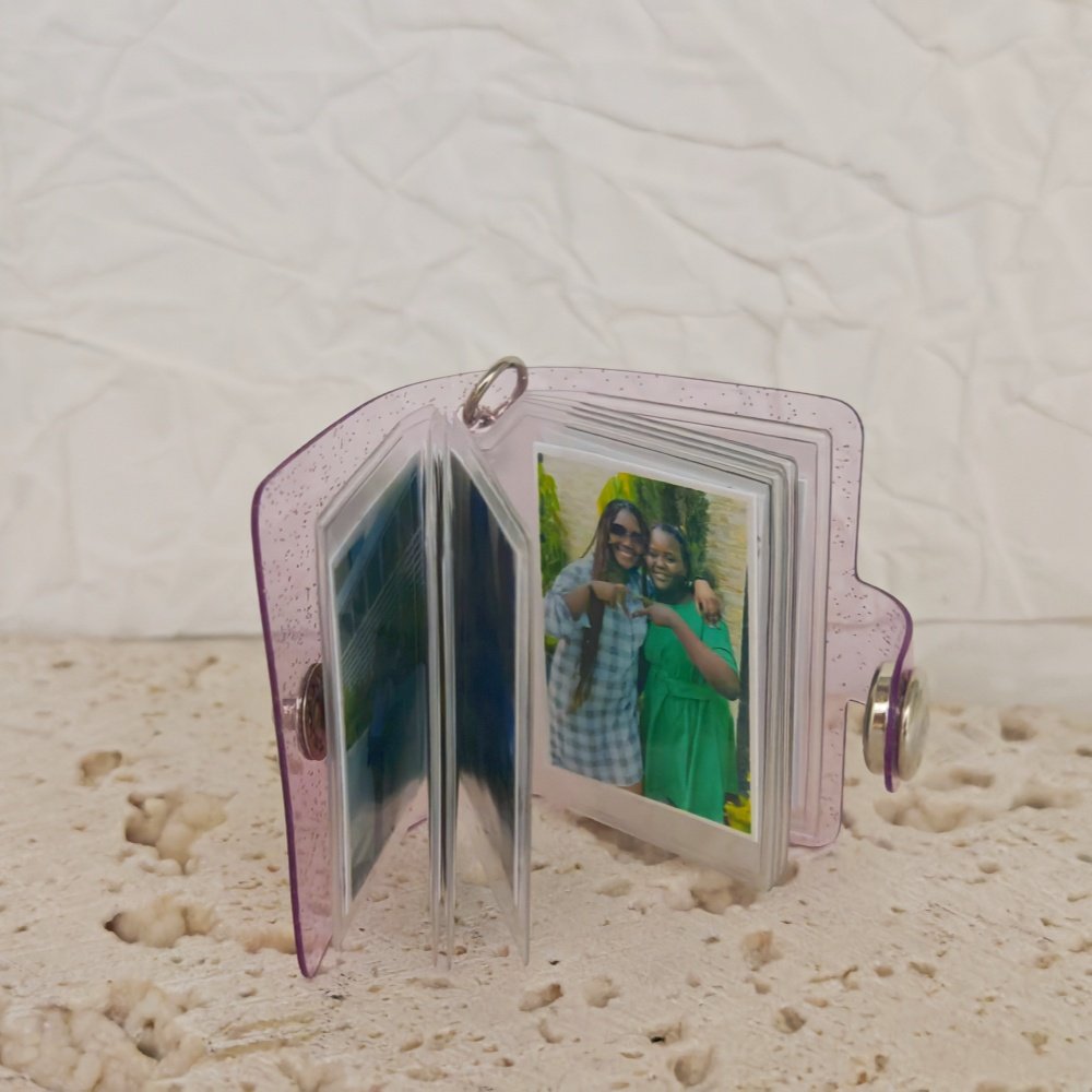 Qiuhan Glitter Purple Customized Photo 1-inch Mini Photo Album Keychain Pocket Insert Style Photo Book Family Anniversary Gift