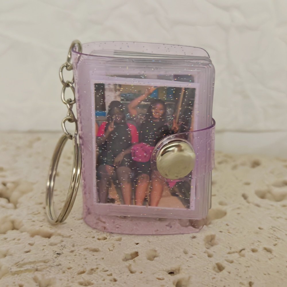 Qiuhan Glitter Purple Customized Photo 1-inch Mini Photo Album Keychain Pocket Insert Style Photo Book Family Anniversary Gift