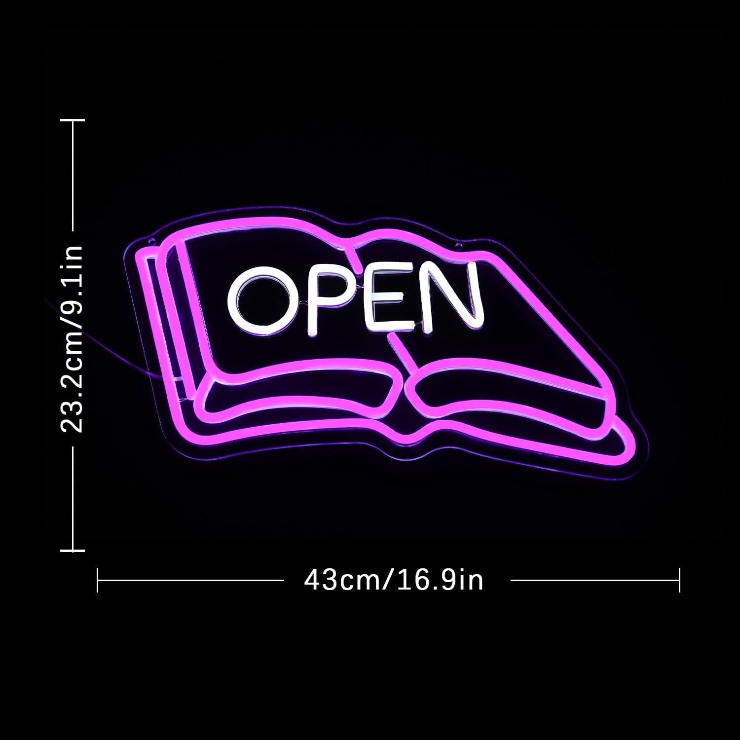 Book Neon Sign for Wall Decor Open Neon Light Classroom LED Neon Sign Purple for Study Room Classroom